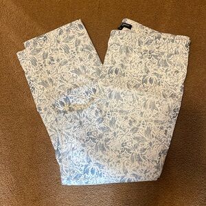 Mario Serrani Italy Blue White Floral Spandex Pants Capri Cuff L